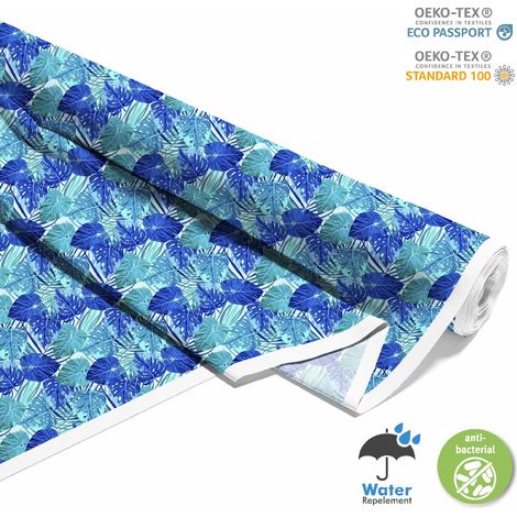 TESSUTI DECORATIVI PER ESTERNI OXFORD - Motivo foglie tropicali blu I DX187 (1/5)