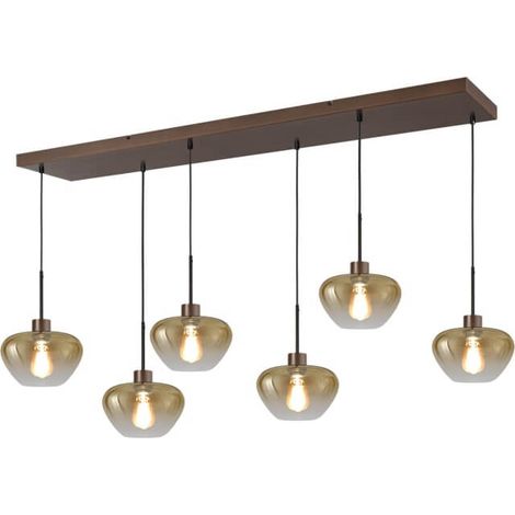 Suspension 6 lumières Genua marron avec verre doré Ø 24cm - 2971-15-15-130-25624 (1/2)