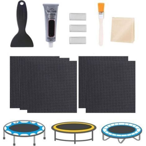 réparation Trampoline 10 cm - Réparez Une Fissure ou Un Trou dans Le Tapis Trampoline - rustines adhésives carrées avec grattoir, Gants, 10 x 10 cm (1/5)