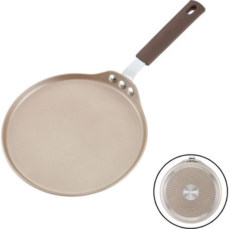 Poêle à crêpe avec épandeur de bambou, Poêle à crêpes antiadhésive de 8 pouces avec poignée en Silicone isolante pour le gaz, l'induction, la cuisinière électrique (or Champagne) (1/5)