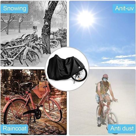 Housse Velo Exterieur Protection, Tissu Oxford 210D Epais Noir Bache Velo Exterieur avec Trou de Verrouillage & Sac de Rangement, 200 x 110 x 70 CM, pour VTT et Vélo de Route (1/5)