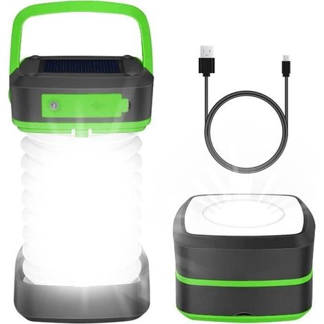 Lampe Solaire Camping USB Rechargeable Pliable 3 Modes d'éclairage IPX4 Etanche pour Camping,Bivouac,Pêche,Randonnée,Urgence (1/4)