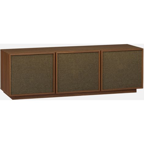 Mueble de TV efecto madera y tela con 3 puertas, 140cm (1/5)
