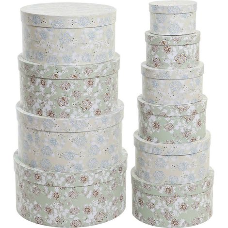 Boîte de rangement ronde vert et beige décorative - Vert pastel à motifs floraux