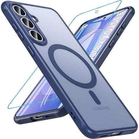 Coque arrière MagSafe pour Samsung Galaxy S25 FE en verre protecteur bleu (1/2)