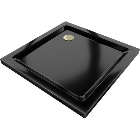 Mexen Flat Quadratische Duschwanne slim 90 x 90 cm, Schwarz, Siphon Gold - 40709090G (1/5)
