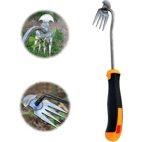Outil de désherbage manuel, outils de jardinage, outil de désherbage en acier inoxydable, désherbeur manuel avec poignée, pour le désherbage de la pelouse et du jardin. (1/5)