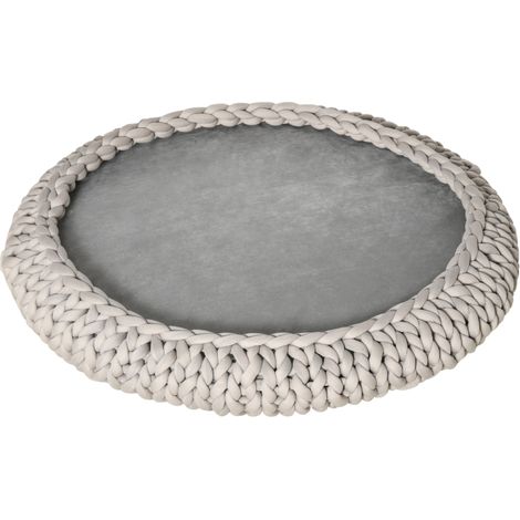 Lit Douillet Rond pour Chiens et Chats avec Bords Relevés et Coussin Velouté en Gris, Taille Φ93x15cm, Confort Optimal (1/5)