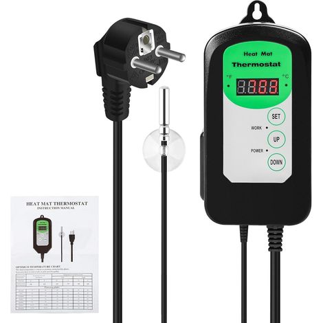 Thermostat Terrarium Prise Thermostat avec Sonde Numérique 1000W Regulateur de Temperature pour Terrarium Reptile Incubateur Serre (1/5)