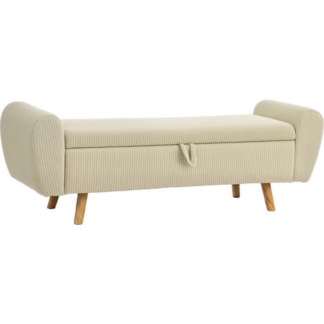 Banc de rangement 150x45x51 cm en bois et tissu beige, avec rangement pour chambre FloraGrace (1/5)