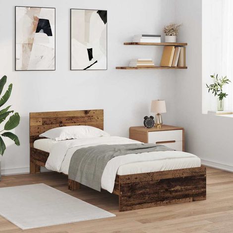 Bettrahmen mit Kopfteil Altholz 90 x 190 cm Holzwerkstoff