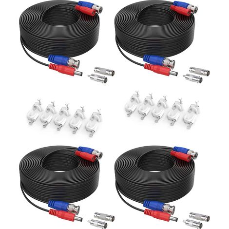 30m Câble Video DC Power Connecteur BNC Vidéo 4pcs pour Caméra DVR Noir (1/5)
