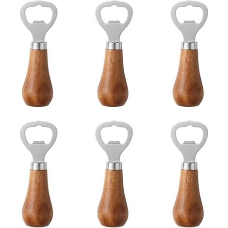 6 teiliges Set Flaschenöffner mit Holzgriff, Edelstahl Öffner für Wein , Bier und Softdrinkgläser, für Zuhause, Café, Outdoor Barkeeper (silber) (1/4)