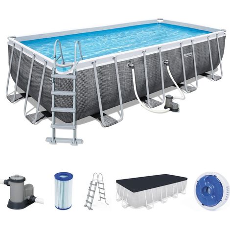 Power Steel™ Frame Pool Komplett-Set mit Filterpumpe 549 x 274 x 122 cm, Rattan-Optik (Schiefergrau), eckig