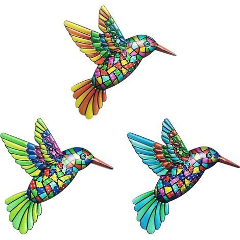 3 Pièces Metal Colibri Décorations Murale, Coloré Colibri Sculpture, Décoration Murale en Fer Forgé Colibri, Décoration Murale Colibri à Suspendre, pour Extérieur, Intérieur, Jardin, Patio (1/5)