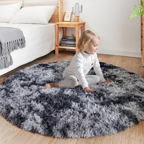 Teppich Rund Plüsch Kinder Mädchen Dunkelgrau 100 x 100 cm (1/5)