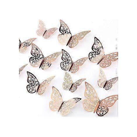 SZTXJ 24 Stück 3D Schmetterlings-Wandaufkleber, 3 Größen, Schmetterlings-Wandtattoos, Raumwanddekoration für Schlafzimmer, Party, Hochzeitsdekoration (Roségold)
