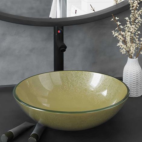 vidaXL Lavabo de bain avec robinet et drain à poussoir Verre trempé (1/5)