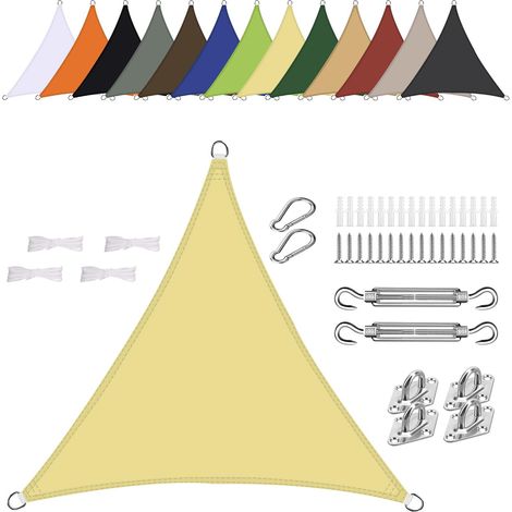 Voile d'ombrage Triangle équilatéral 1.6x1.6x1.6m Imperméable Toile Ombrage UV Protection pour Terrasse Jardin Extérieur- Beige (1/5)