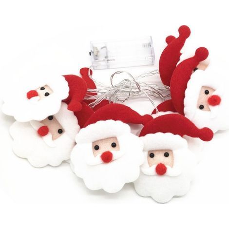 Guirlande lumineuse LED bonhomme de neige en tissu peluche, pour sapin de Noël et décorations de fêtes - [Père Noël - 1,65 mètre, 10 lumières] (1/5)