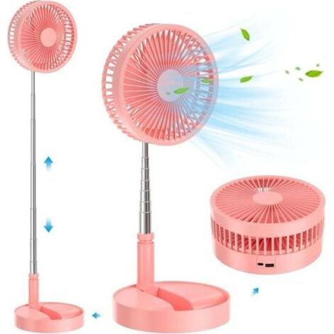 Ventilateur vertical de bureau pliable, ventilateur rétractable portable rechargeable par USB, 4 réglages de vitesse, ventilateur de table silencieux de 7 200 mAh (rose) (1/5)
