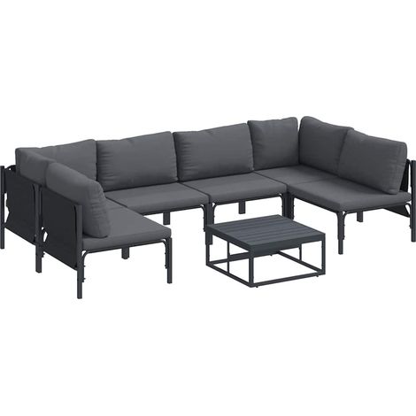 Maison Exclusive - Conjunto de sofás de jardín 7 uds. Negro Acero (1/5)