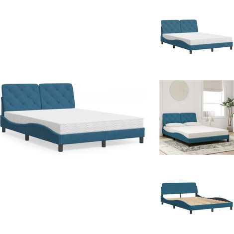 Lit avec matelas bleu 140x190 cm velours - Lit Double - Lit Plateforme - Lit Design - Lit Velours - Literie (1/5)
