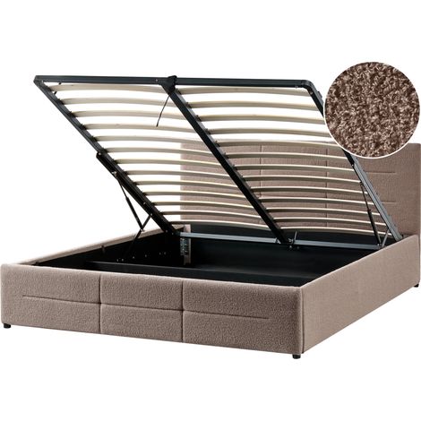 Cama con almacenaje escandinava moderna doble 160 x 200 cm elevable de bouclé gris pardo Massognes
