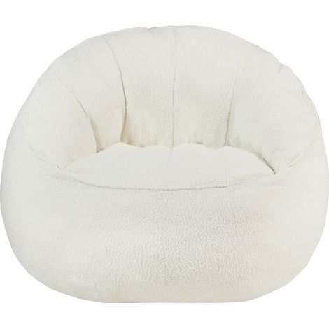 Fauteuil pouf coquillage en tissu bouclette blanc FONADO (1/3)