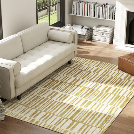Tapis de salon 170x120 cm crème à cheveux courts lavable à la machine moderne pour la de chambre du