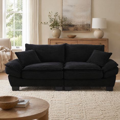 Sofá de 2 plazas de terciopelo con cojines, asiento profundo 224 x 81 x 81 cm negro DESVIAE (1/5)