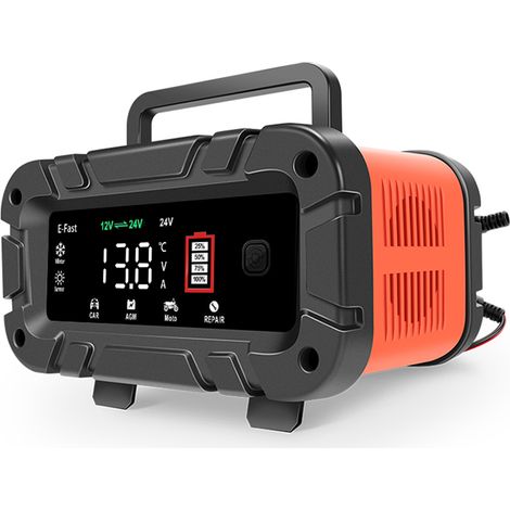 Chargeurs de batterie de voiture 12 V/24 V, dispositif de charge de réparation d'impulsion intelligent, maintien de batterie automobile avec affichage numérique LCD pour voiture camion moto (1/5)