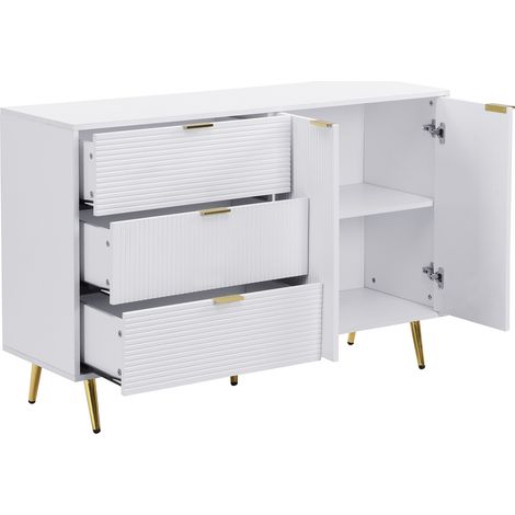 Credenza bianca e oro in MDF con 3 cassetti e 2 ante (1/5)