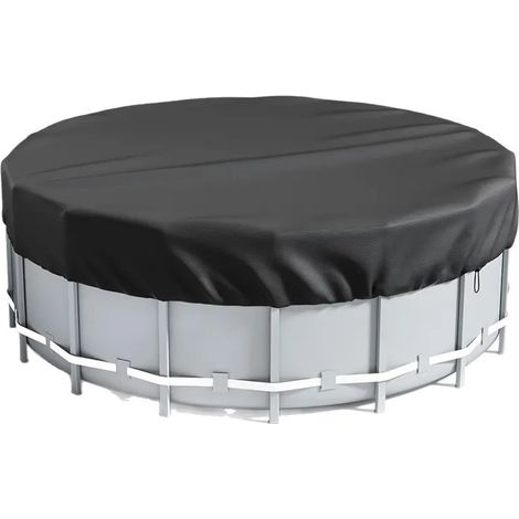 SHELTUSE 16ft Runde Poolabdeckung Oxford Solarabdeckung mit Stahlseil für Aufstellpools, Winterabdeckung, Schwarz (1/5)