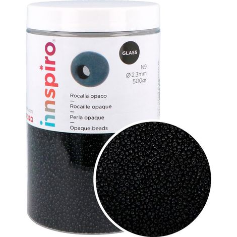 Rocailles en verre opaque N9 noir diam. 2,3mm 500 gr. aprox.