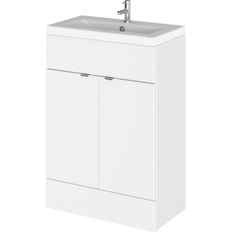 Alrewas Contemporary 2 Door Floor Standing Vanity Unit with Basin, Gloss White, 600mm