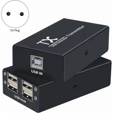 4 rallonges USB de 120 m, hub USB 1.1 à 4 ports, émetteur et récepteur de rallonge USB UTP via Ethernet RJ45 - Prise européenne (1/3)