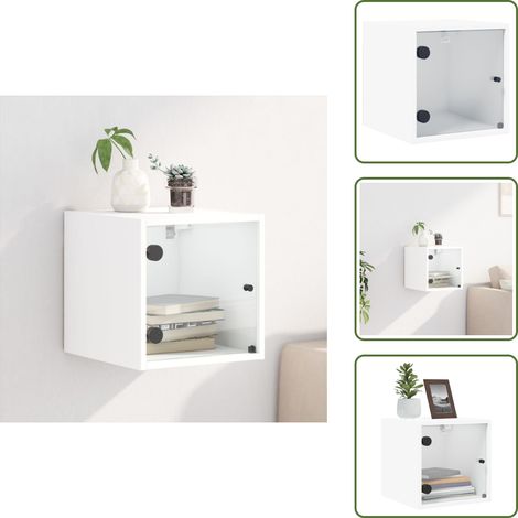 Nachttisch mit Glastür Weiß 35x37x35 cm - Wandregal - Nachttisch Weiß - Wohnzimmer Deko - Schlafzimmereinrichtung - Möbel Online Kaufen