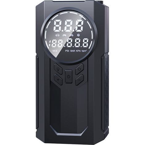 Démarreur portable avec compresseur d'air, batterie de démarrage 8000 mAh pour voiture, gonfleur de pneus 150 PSI, booster de batterie 14,8 V avec écran LED. (1/2)