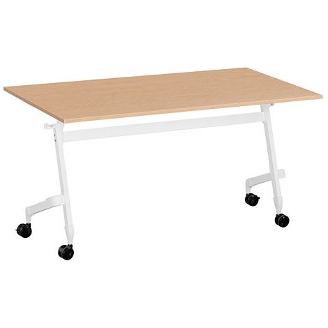 Table rabattable plateau chêne L 140 x P 70 cm - Galice Plus - piétement blanc - Maxiburo (1/5)