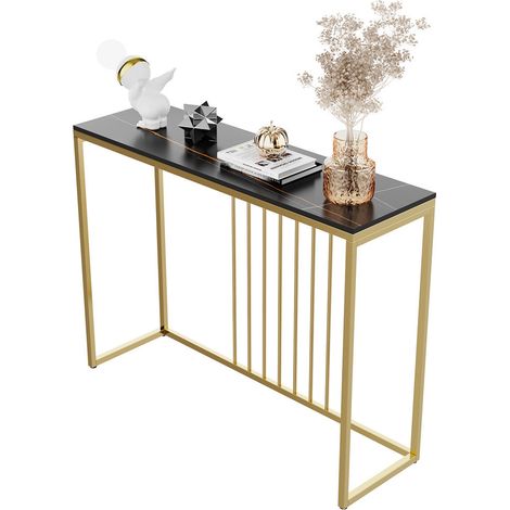 Unho – Table console en pierre frittée noir doré – Meuble d'entrée scandinave – Dimensions 100x30x78.5 cm – Résistante aux rayures et chaleur (1/5)