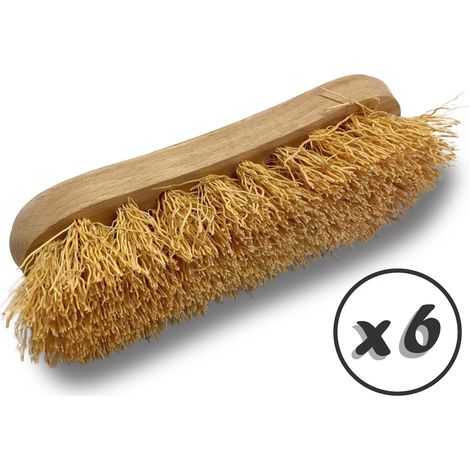 Brosse à laver et récurer en chiendent - Monture bois - Nettoyage, brossage pont mur sol carrelage - Quantité x 6 - Chiendent