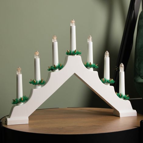 41cm Battery Operated Light up White Wooden Christmas Candle Bridge with 7 Warm White LEDs (1/5)
