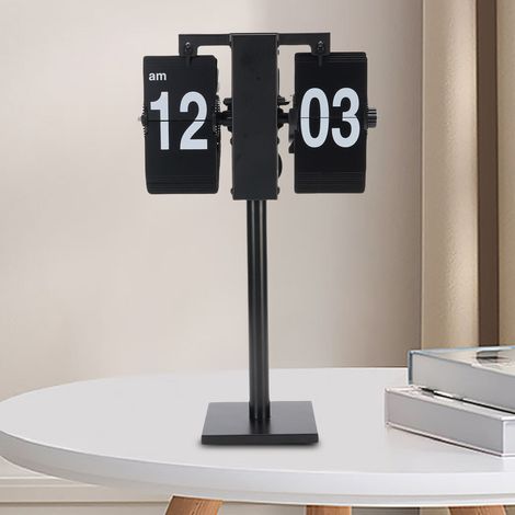 Orologio da scrivania digitale a ribalta, in acciaio inossidabile e PVC, 345 mm, 12 ore, ribaltamento automatico, silenzioso, per soggiorno e ufficio, base quadrata. (1/4)