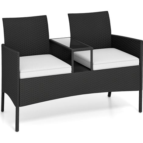 2 sitzer polyrattan gartenbank mit tisch wei (1/5)