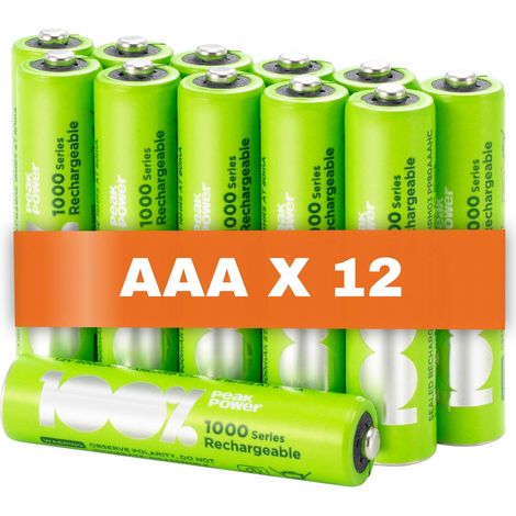 Piles rechargeables AAA Lot de 12- Batteries 1,2V - 100%Peakpower