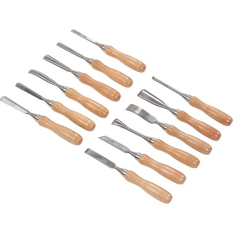 Lot de 12 gouges à bois manche en hêtre lame en acier carbone tranchant coffret sculpture menuiserie avec boîte (1/5)
