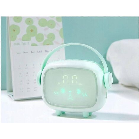 Petit réveil veilleuse pour chambre d'enfant/d'étudiant, réveil vert (1/5)