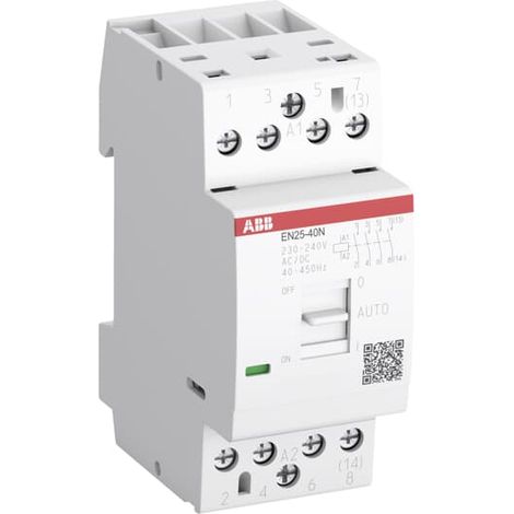 CONTACTEUR D'INSTALLATION EN25-40N-06, 4NA, 230AC/DC, MONTAGE DIN, AVEC INTERRUPTEUR POUR OPÉRATIONS MANUELLES (RÉFÉRENCE : ABB