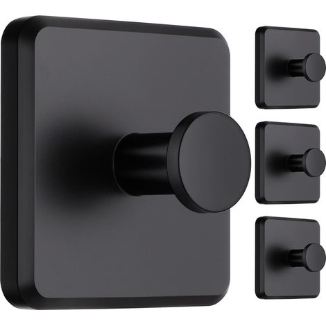 Set of 4 round wall hooks, stainless steel towel hooks, self-adhesive wall hooks, matte black, for kitchen, home, bathroom (1/5)